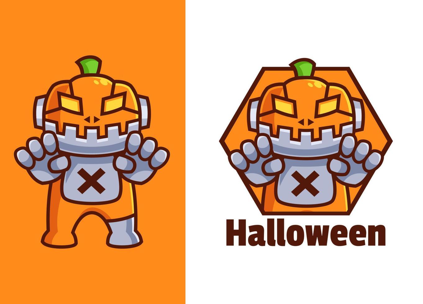 pumpkin robot mascot logo design vector