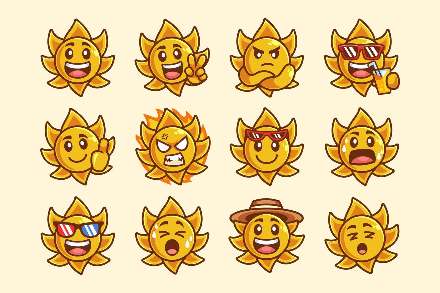 colección de personaje de dibujos animados de sol vector