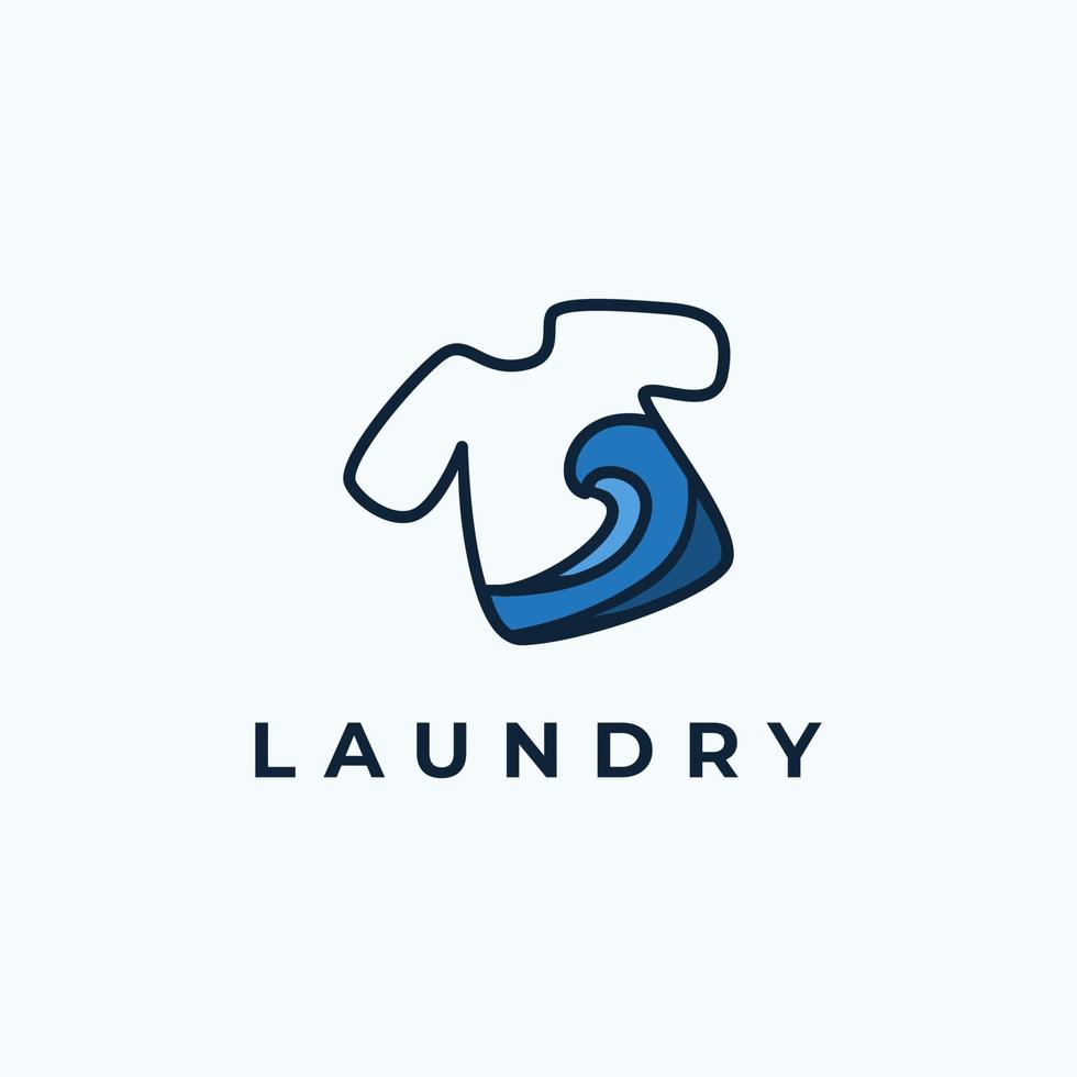 Diseño de logotipo de lavandería, ilustración de vector de icono de ropa de camiseta con combinación de agua en estilo de arte de línea