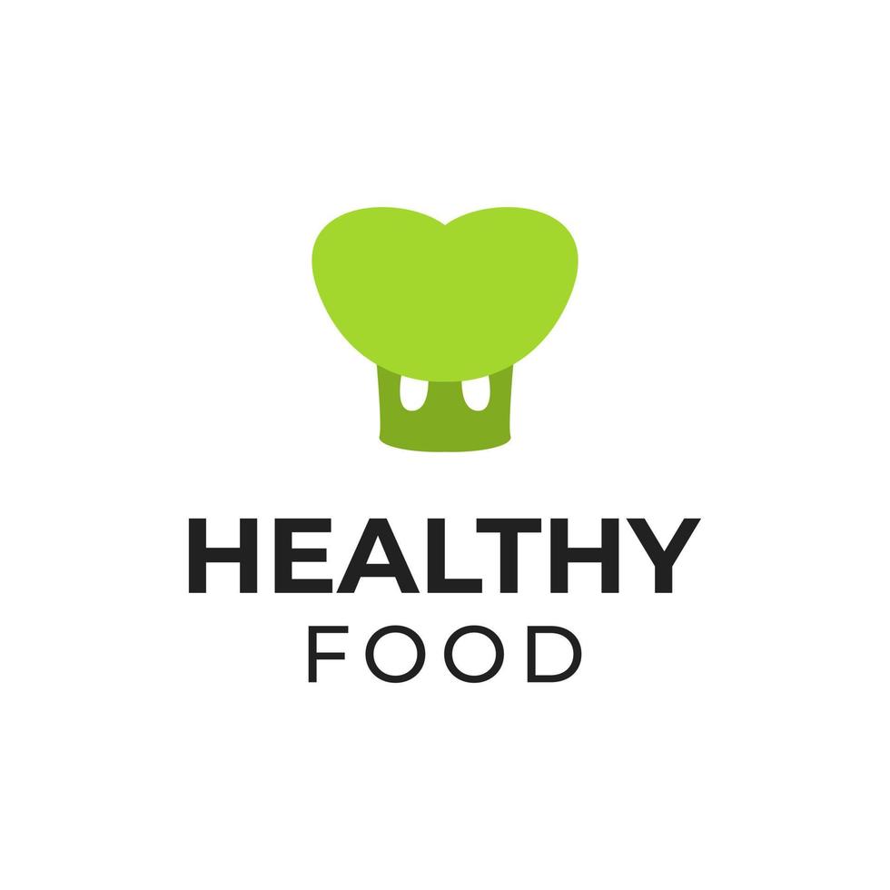 Diseño de vector de logotipo de comida saludable con ilustración de icono de vegetales de brócoli verde en forma de corazón