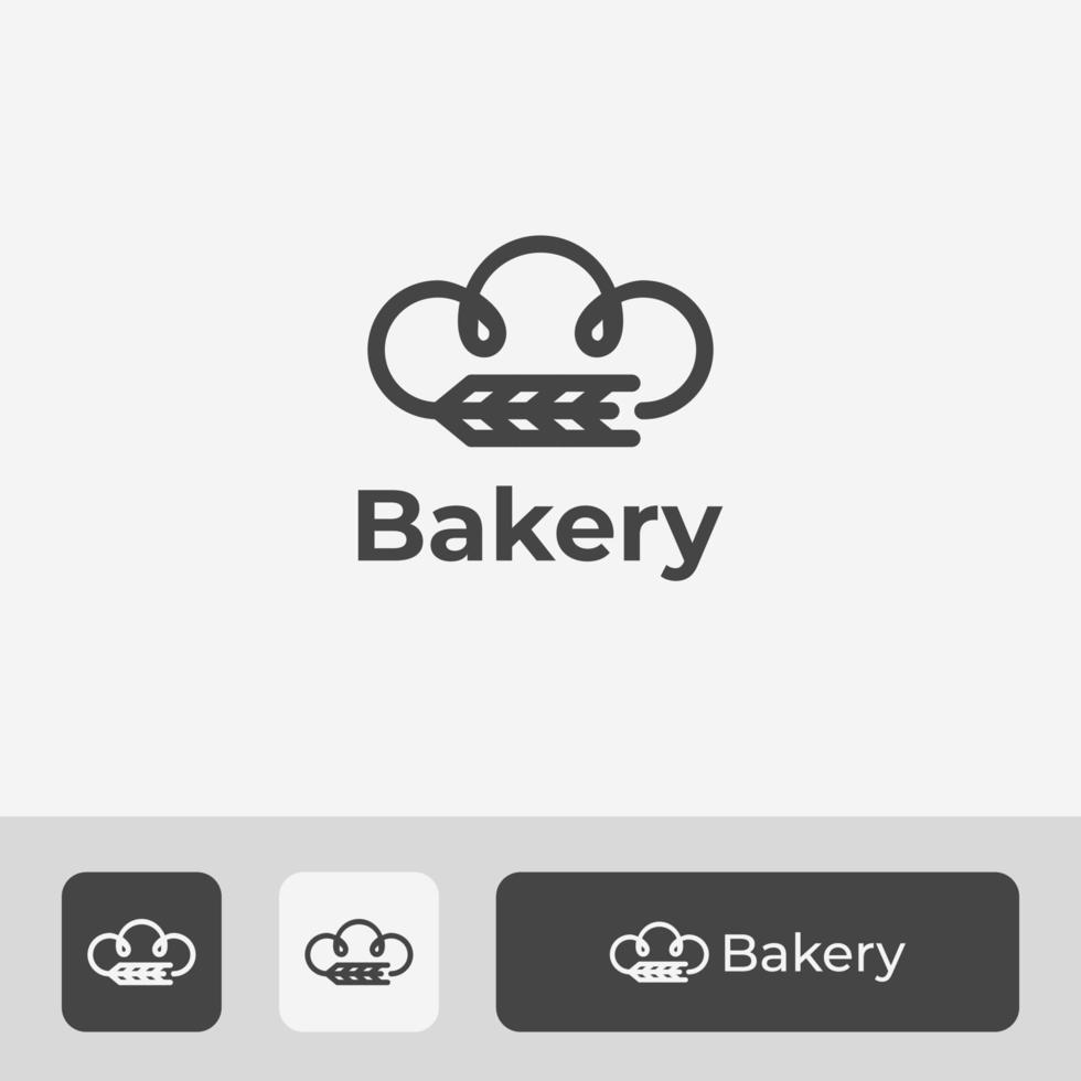 Bakery Logo Template, Bread Icon  Design With Wheat Combination in Line Art Style vector