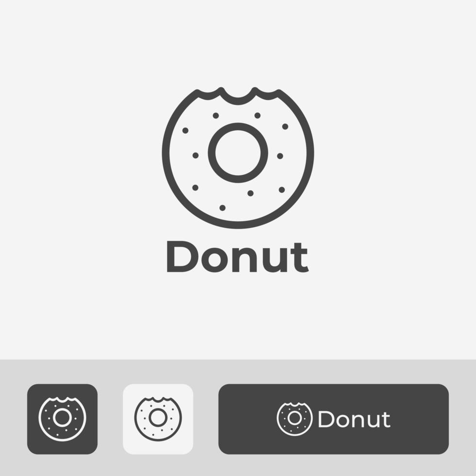 Diseño vectorial del logotipo de donut con marcas de mordiscos, símbolo de donut mínimo con chispas de chocolate en estilo de arte lineal vector