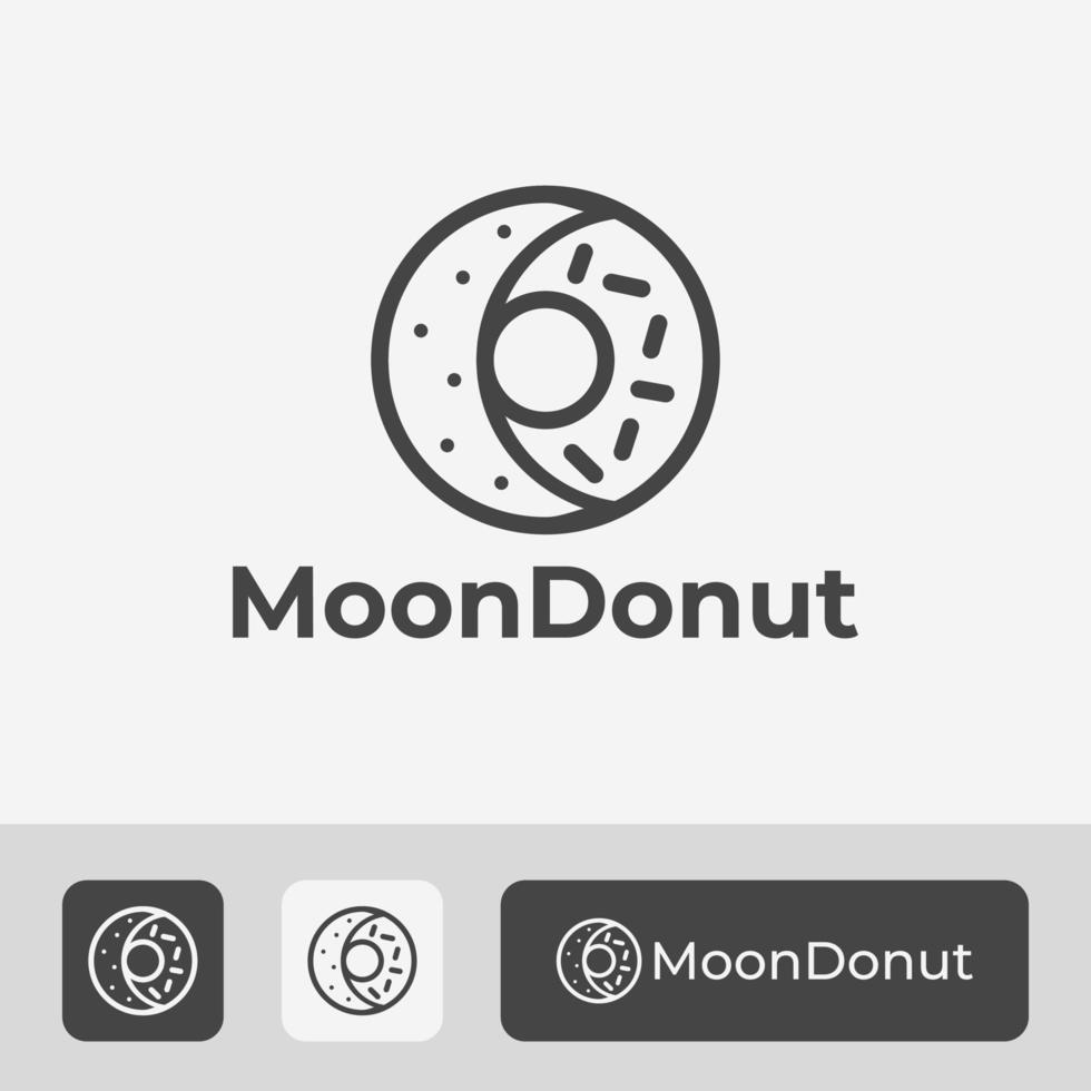 Diseño de plantilla de símbolo de icono de logotipo de combinación de Dunut y media luna, diseño de logotipo de panadería con arte de línea simple vector