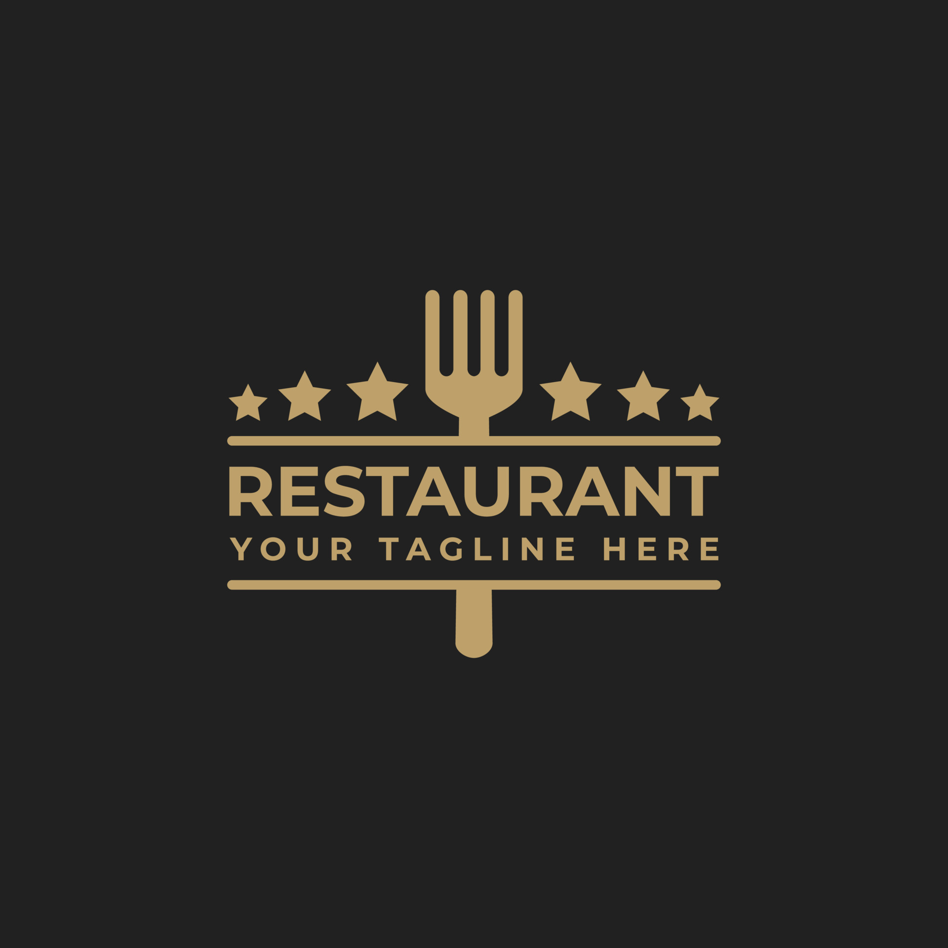 Restaurant Logo Design With Fork Icon and Stars Decoration in Luxury ...