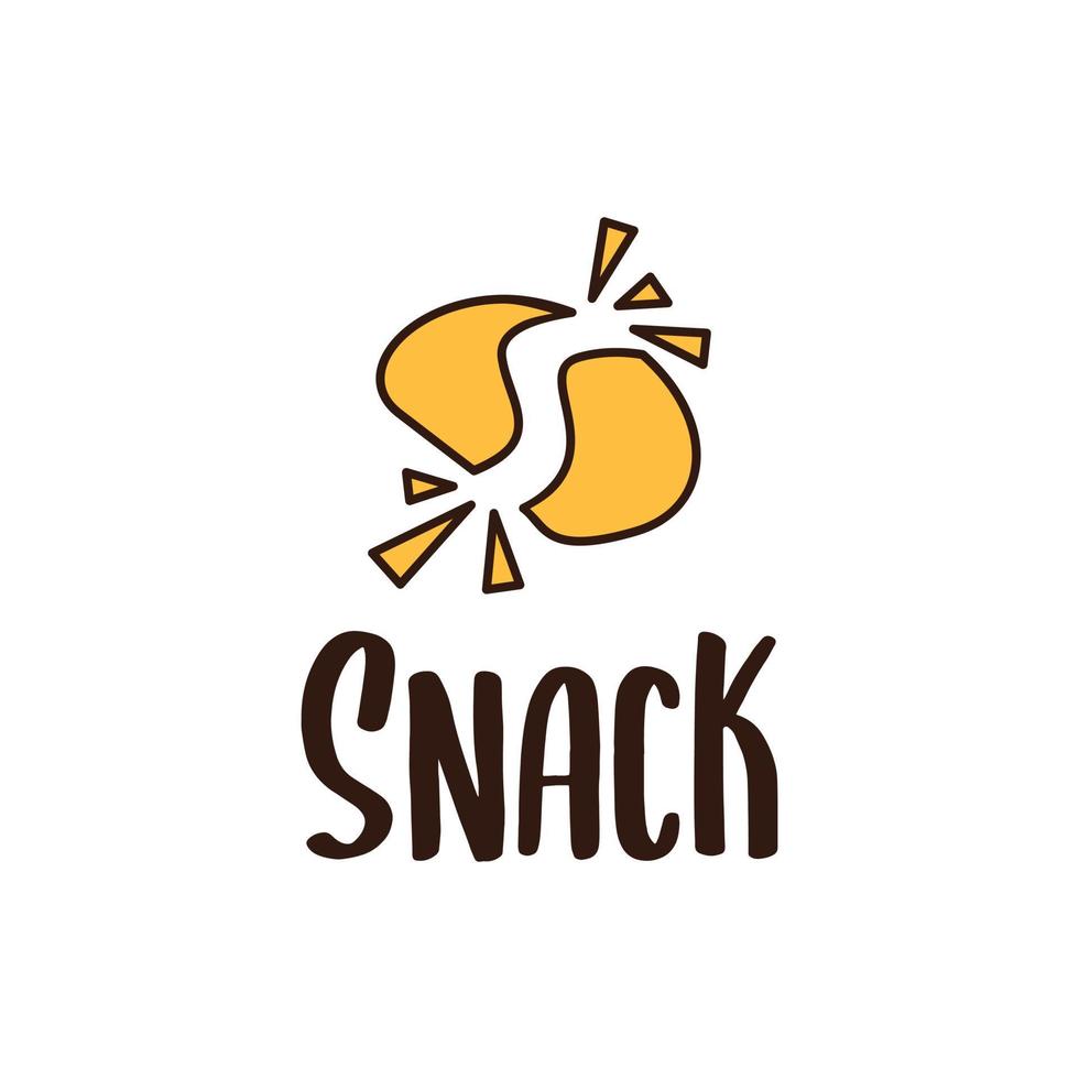 Diseño de logotipo de snack con icono de chips de mandioca e iniciales de la letra s vector