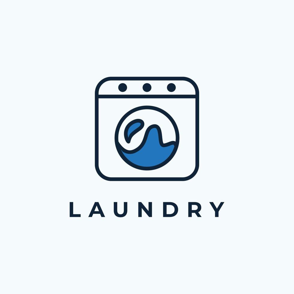 Laundry Logo Design, Water Filled Clothes Washer Icon Vector Illustration in Line Art Style