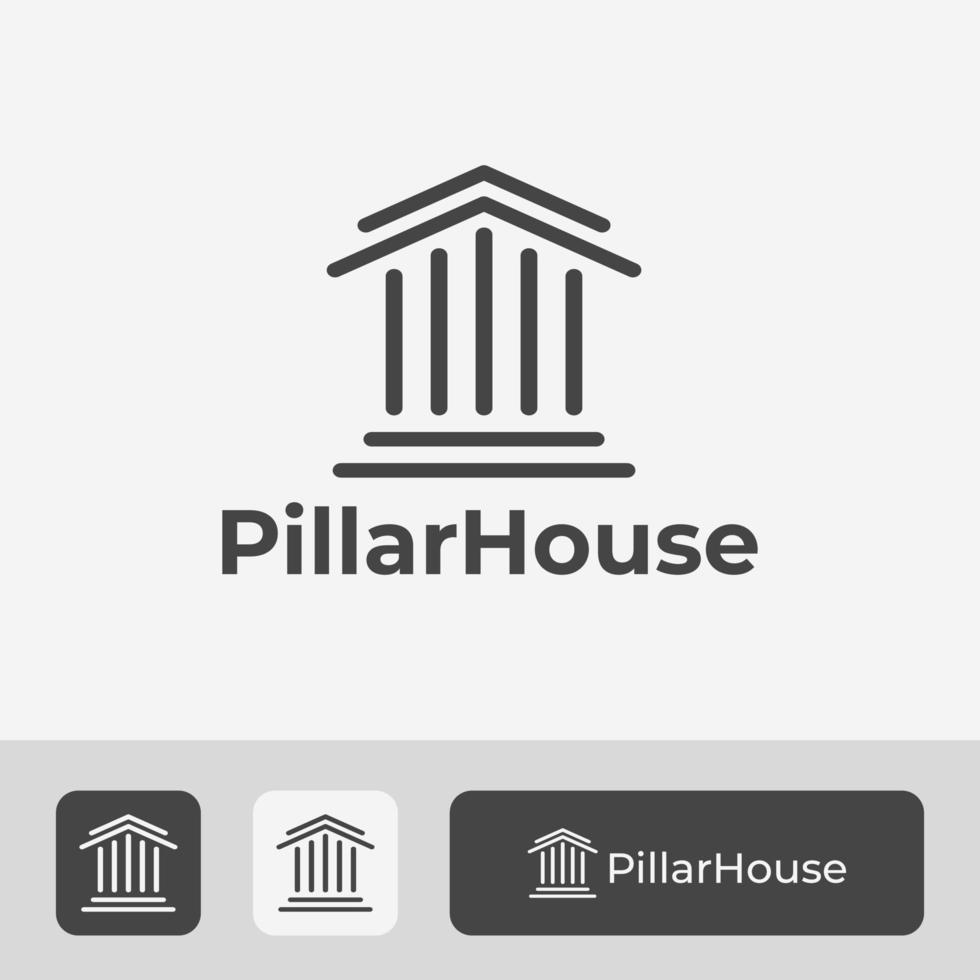 Modern Pillar Logo Design With Line Art Style House Icon Vector Combination