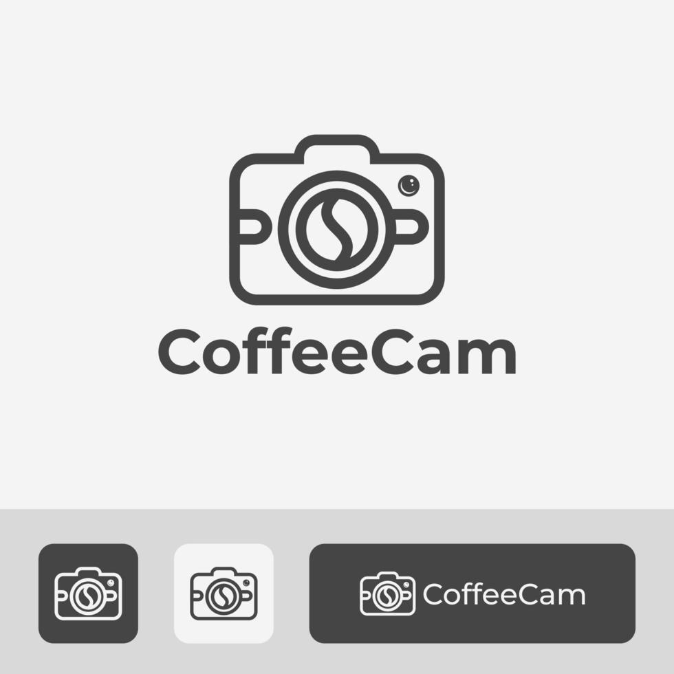 Camera Logo, Unique Coffee Cup Lens Illustration Vector Design With Minimal Line Art Style