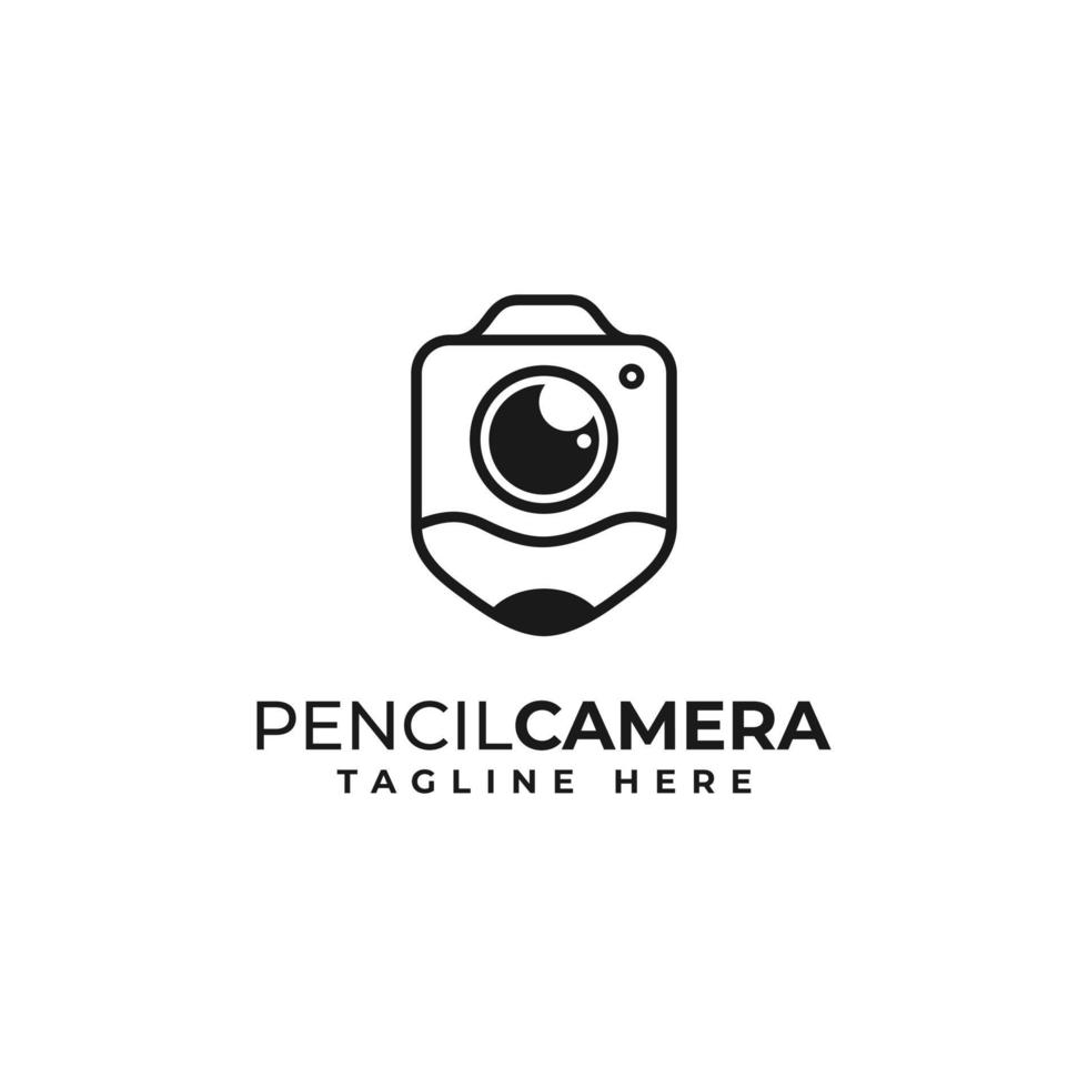 cámara, lente, lápiz, fotografía creativa logo vector design