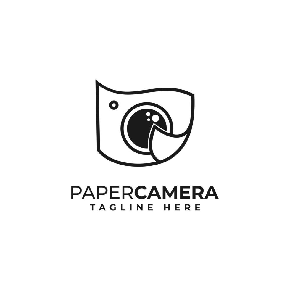 cámara, lente, papel, fotografía creativa logo vector design
