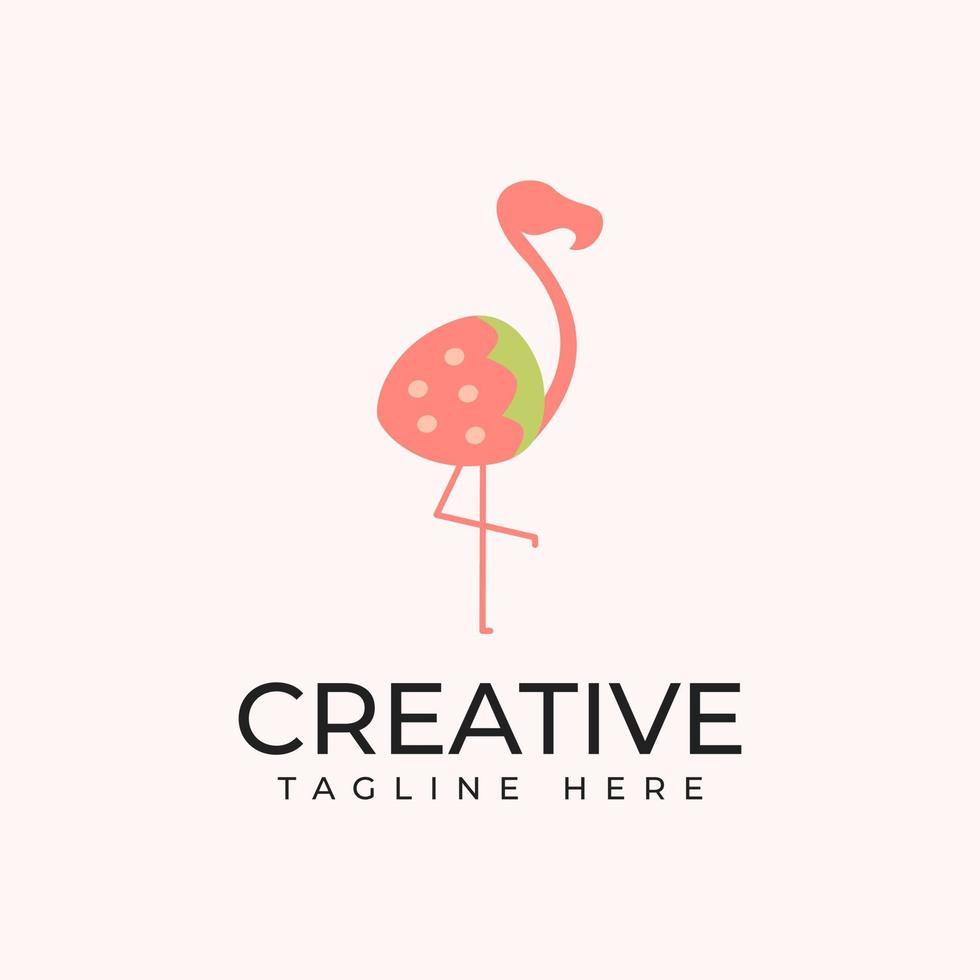 Strawberry, Flamingo, Combination Logo Design vector
