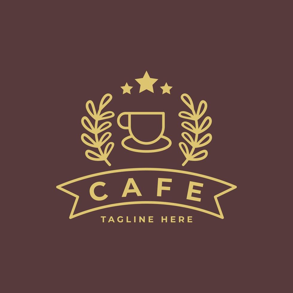 Vintage Style Cafe Logo Design With Coffee Icon Illustration and Natural Leaf Decoration vector