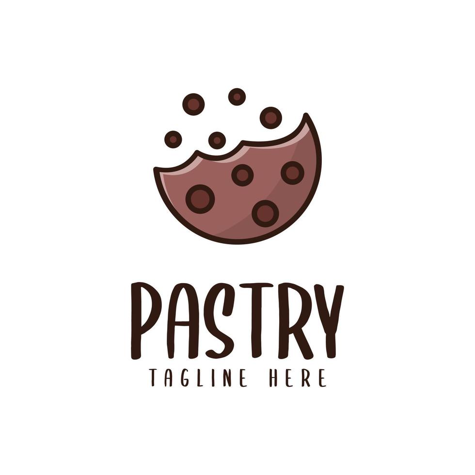 Diseño de logotipo de pasteles, icono de mordida de galleta con chispas de chocolate vector