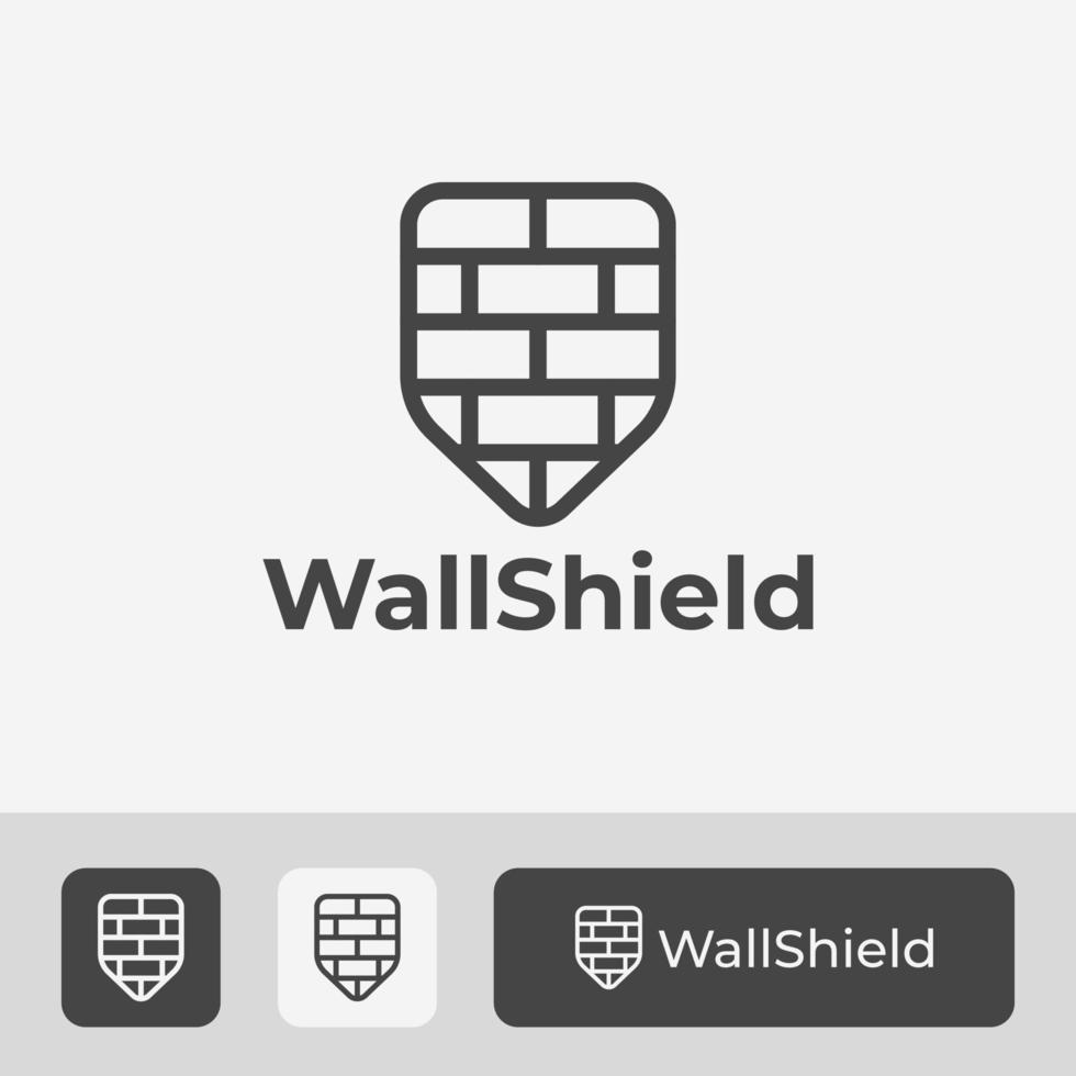 Shield Logo With Brick Pattern for Strong Data Security Dan Melindungi Privasi Pengguna Dari Virus Berbahaya, Protection Logo Icon Symbol Vector Design With Simple Line Art