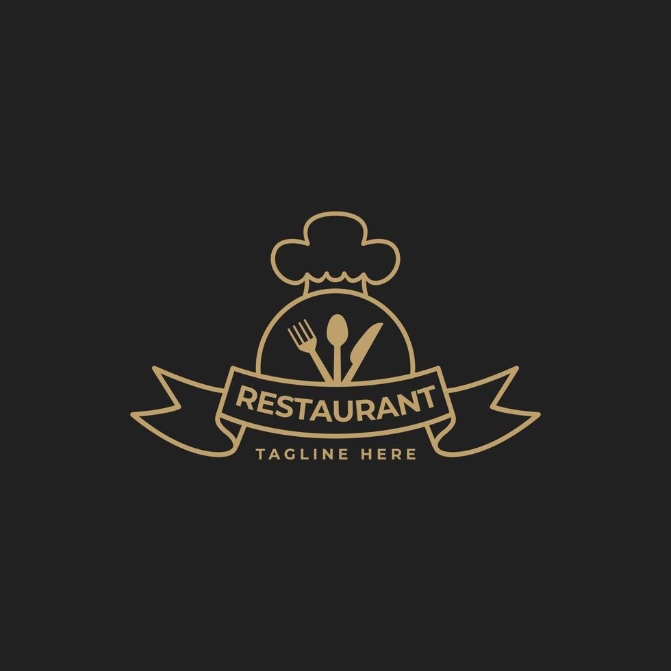 diseño de logotipo elegante para restaurante con ilustración de icono de cuchara, tenedor, cuchillo y gorro de chef vector