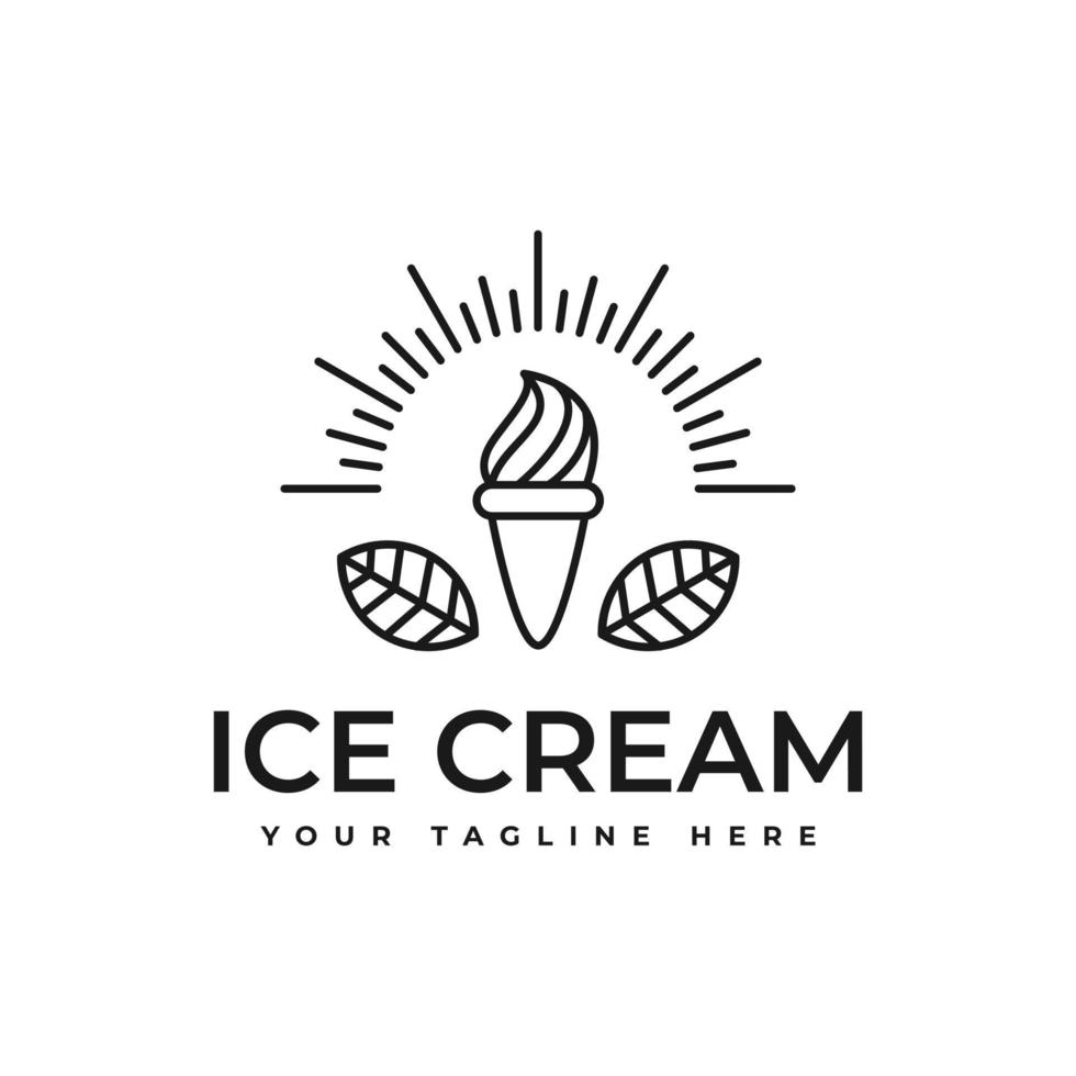 Diseño de icono de logotipo de helado de estilo retro vintage mínimo con arte lineal vector