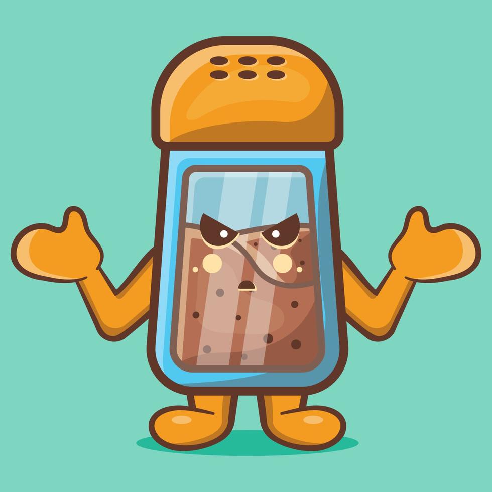 kawaii black pepper bottle mascot with confused gesture isolated cartoon in flat style vector