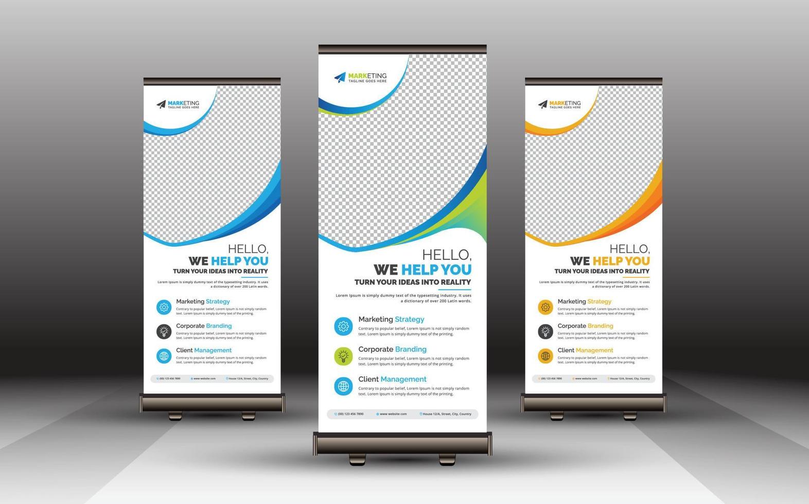 paquete de banner corporativo enrollable plantilla de señalización de pie x conjunto de banner para empresa de eventos de oficina y uso multipropósito vector