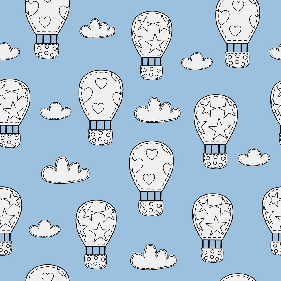 seamless vector pattern with air balloons and clouds