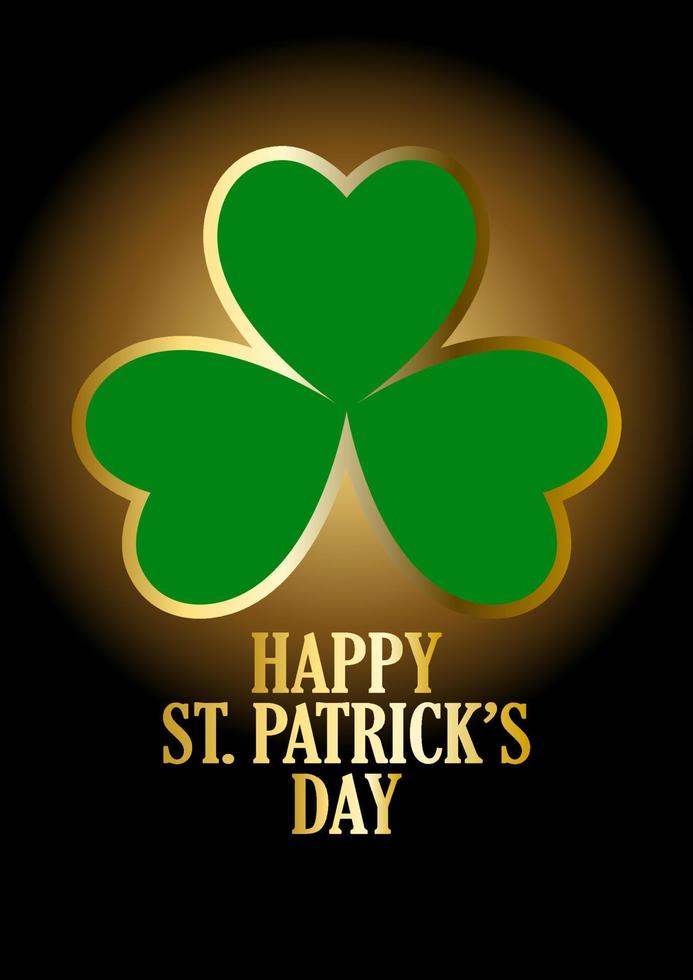 Text of Happy Saint Patrick's Day with three-leaved shamrock vector