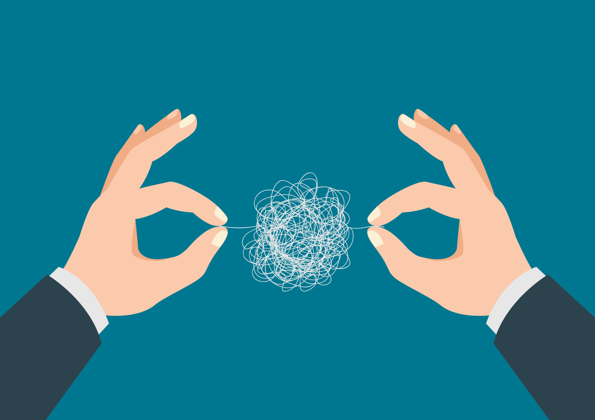 Man hands trying to untangle the tangled thread 5014239 Vector Art at