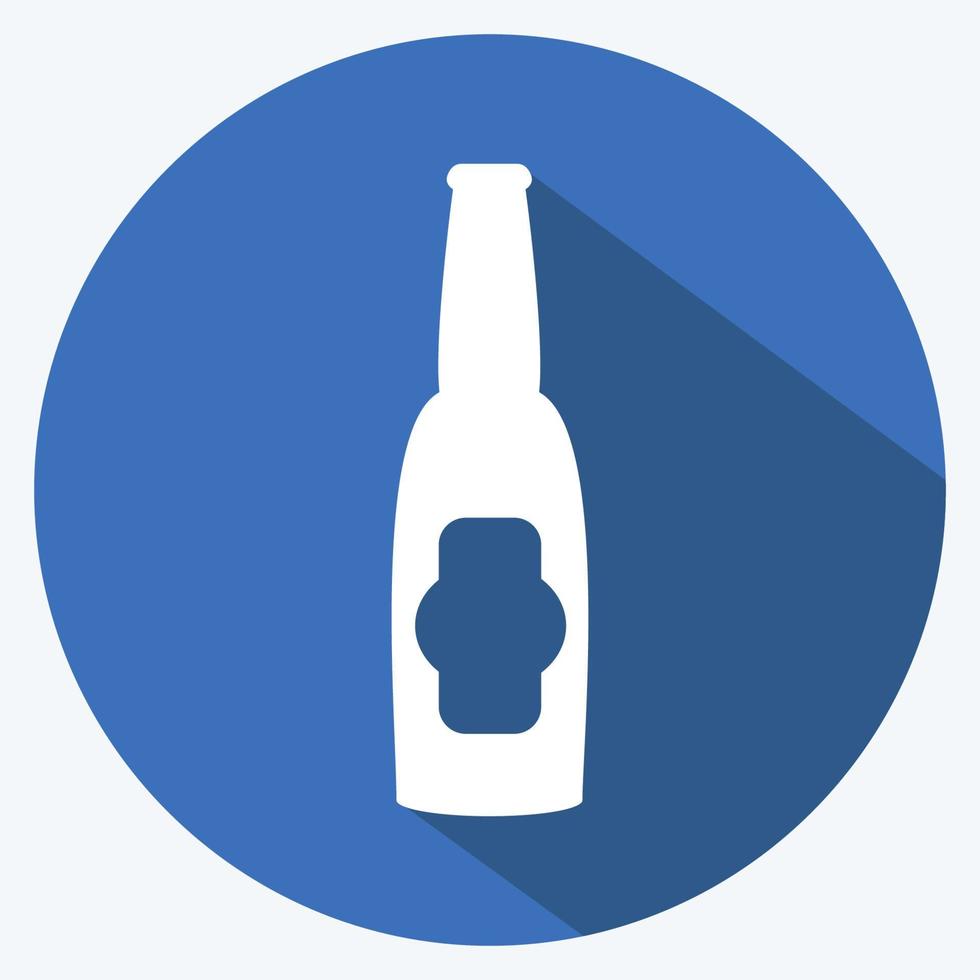 Icono de botella de cerveza i en el moderno estilo de sombra larga aislado sobre fondo azul suave vector
