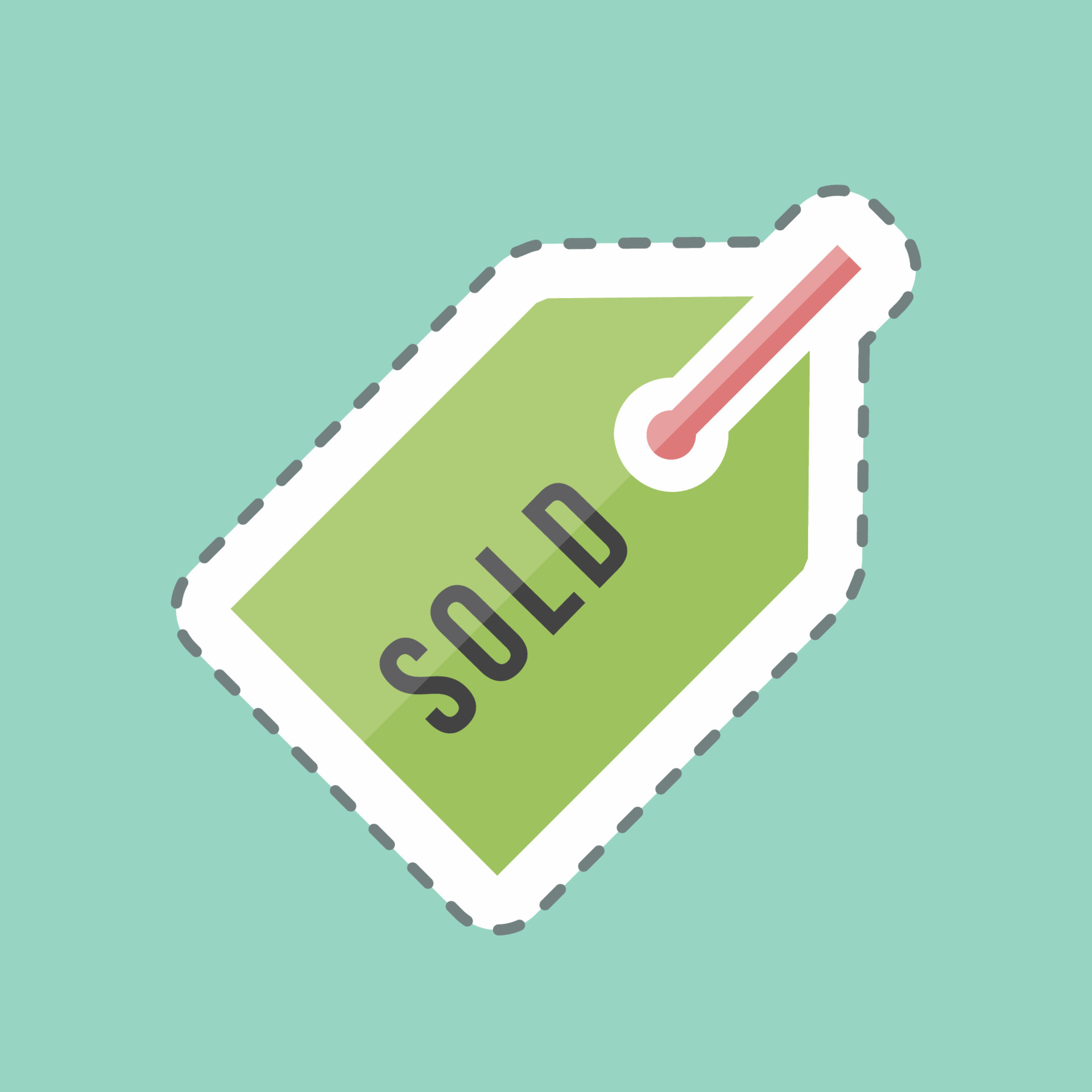 Sold Tag Sticker in trendy line cut isolated on blue background 5014335