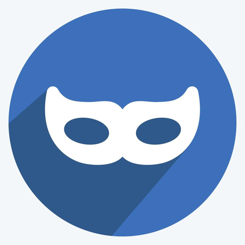 icono de máscara de ojos en el moderno estilo de sombra larga aislado sobre fondo azul suave vector
