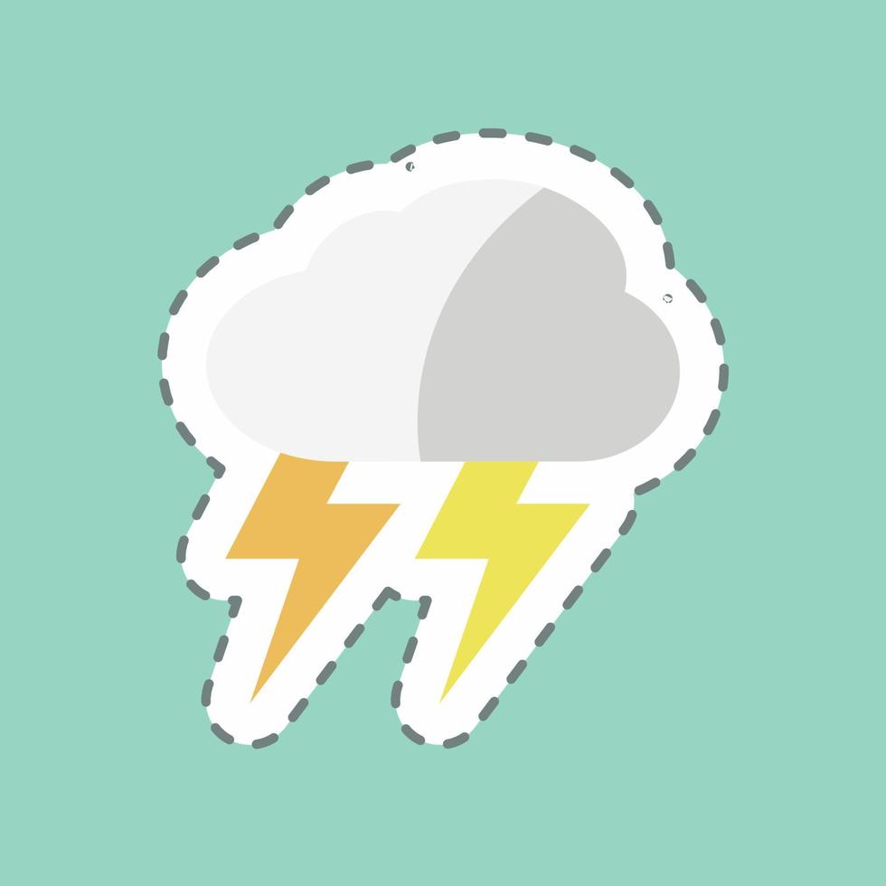 Thunderstorm Sticker in trendy line cut isolated on blue background vector