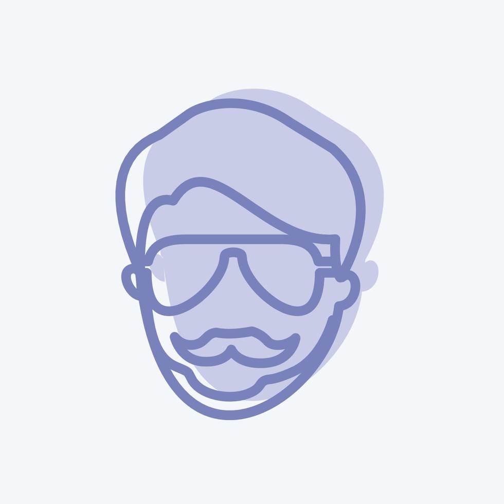 Hipster Man Icon in trendy two tone style isolated on soft blue background vector