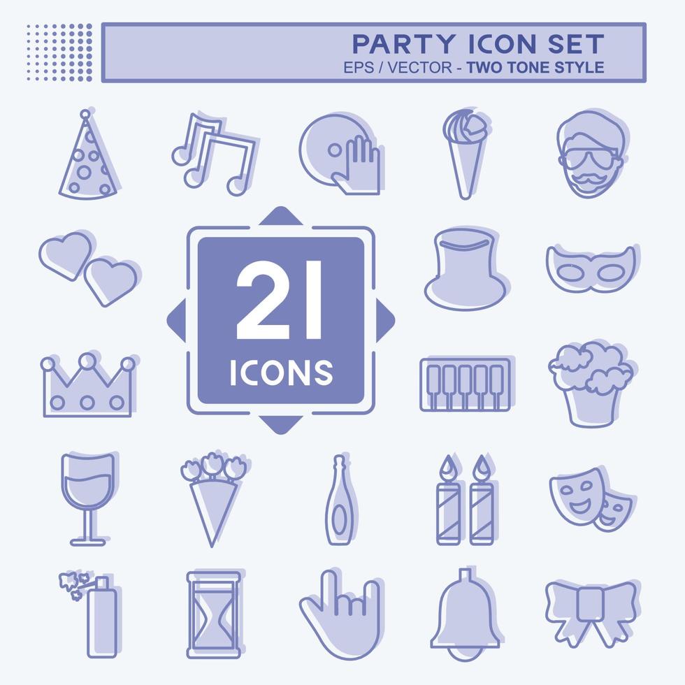Party Icon Set in trendy two tone style isolated on soft blue background vector