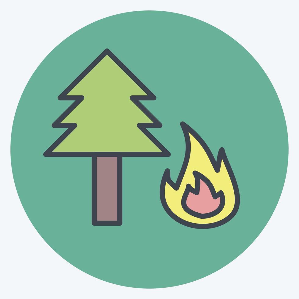 Icono de incendio forestal en el moderno estilo de color mate aislado sobre fondo azul suave vector