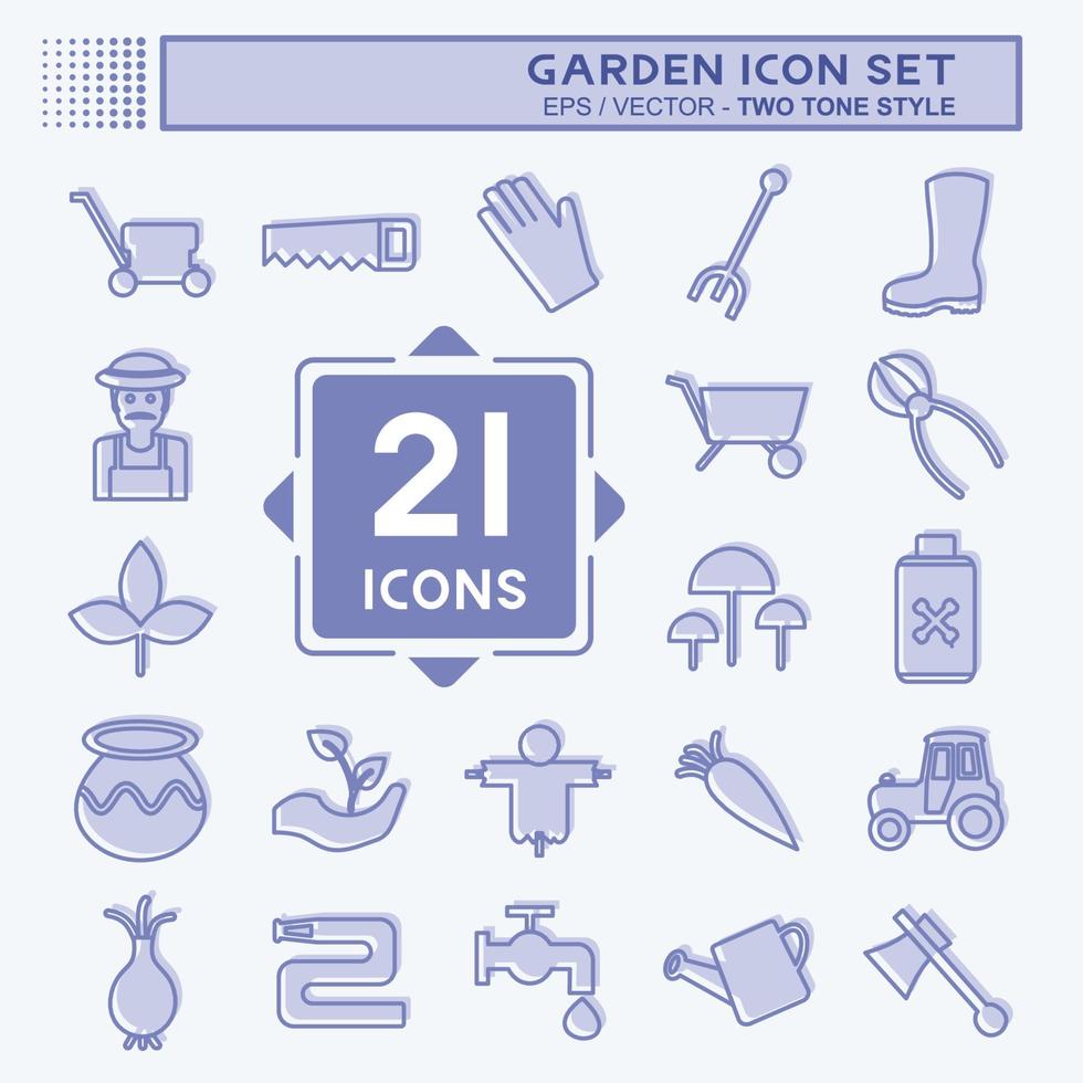 Garden Icon Set in trendy two tone style isolated on soft blue background vector