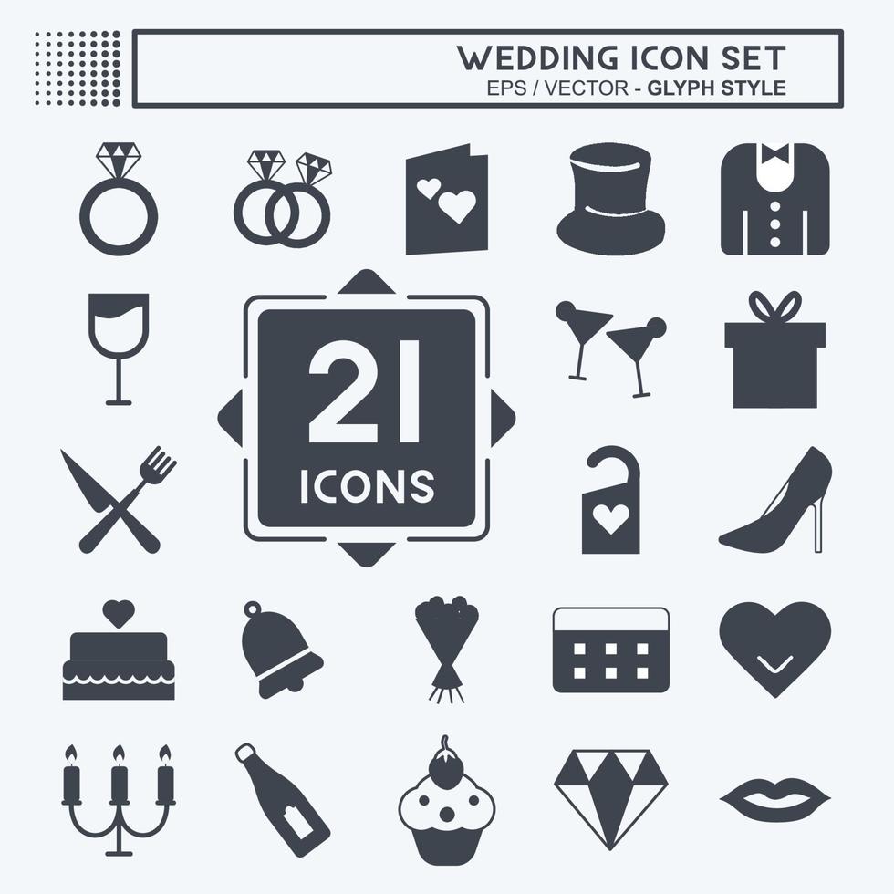 Wedding Icon Set in trendy glyph style isolated on soft blue background vector