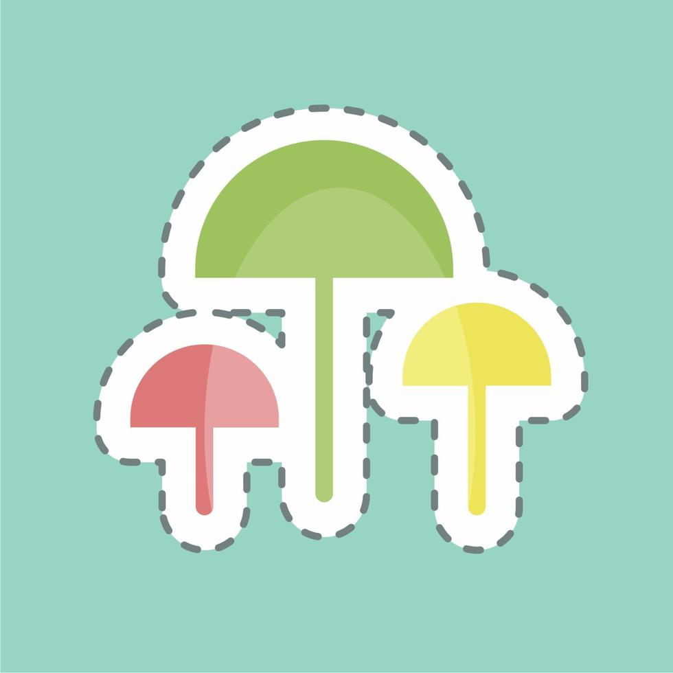 Mushrooms Sticker in trendy line cut isolated on blue background vector