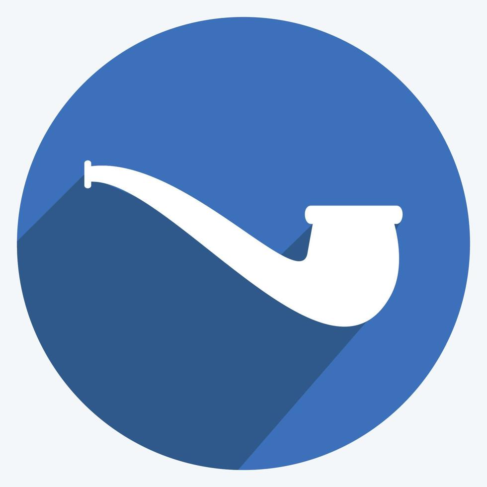 Smoking Pipe Icon in trendy long shadow style isolated on soft blue background vector