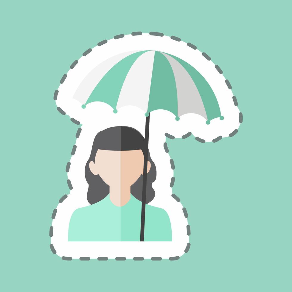 Holding umbrella Sticker in trendy line cut isolated on blue background vector