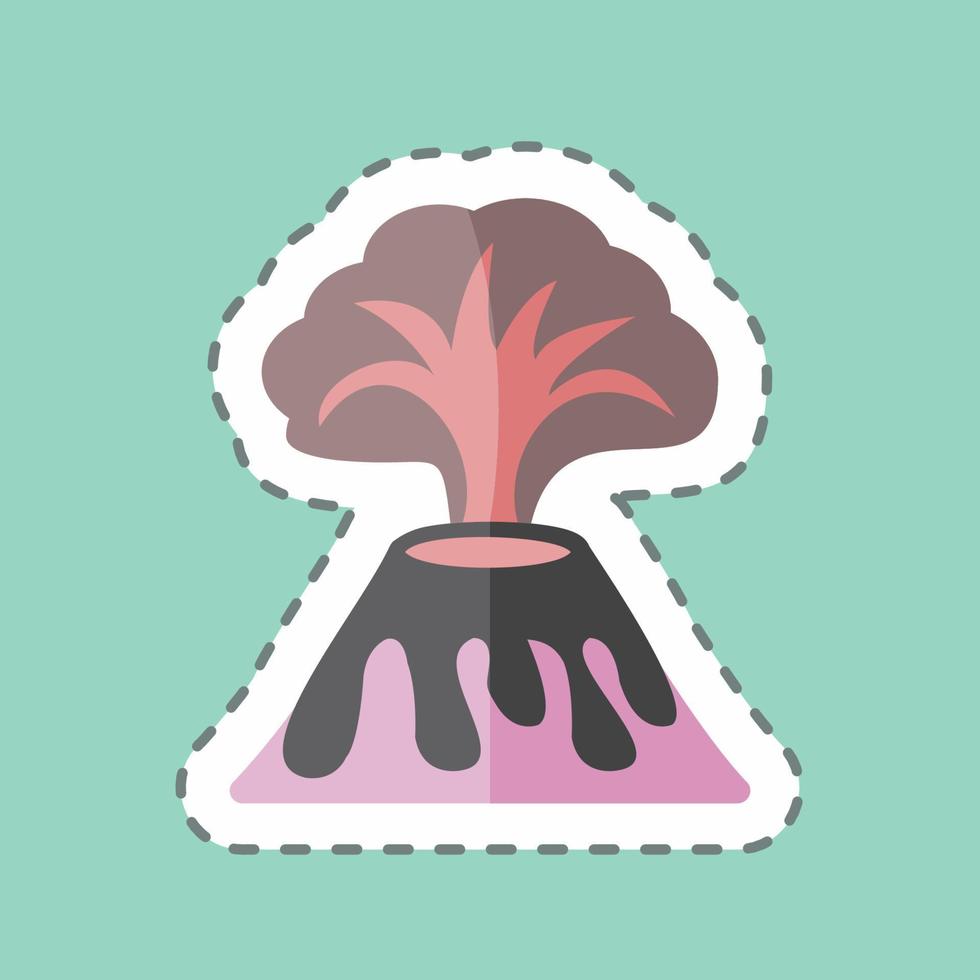 Volcano Erupting Sticker in trendy line cut isolated on blue background vector