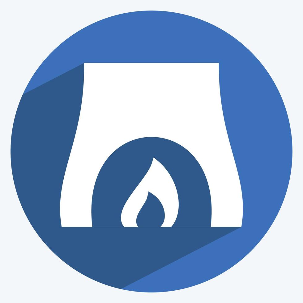 Fireplace Icon in trendy long shadow style isolated on soft blue background vector