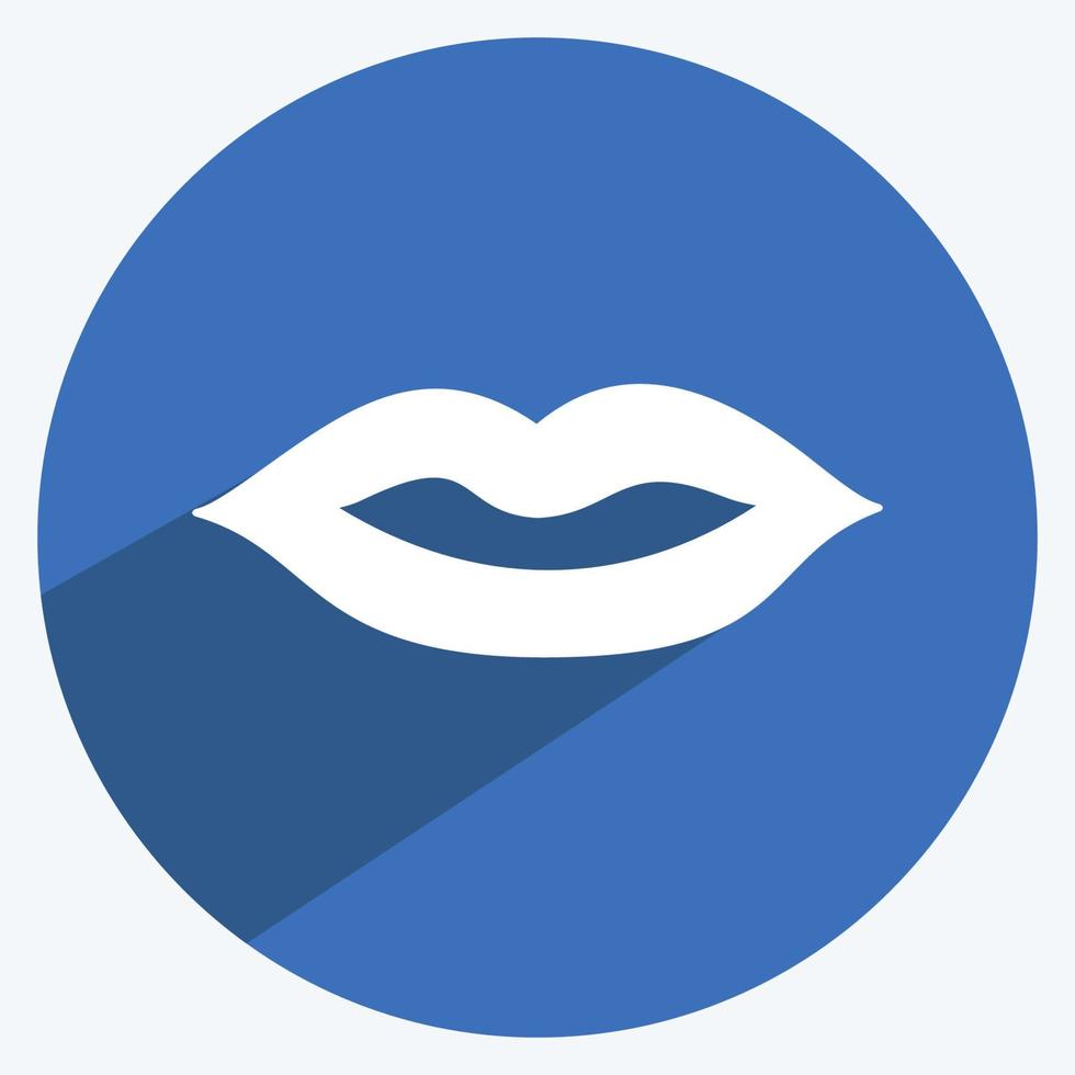 icono de labios en estilo de moda larga sombra aislado sobre fondo azul suave vector