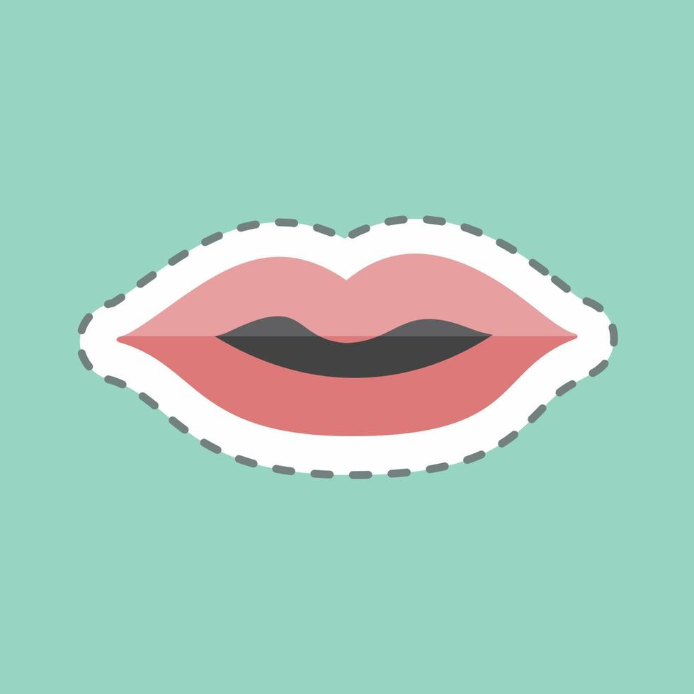 Lips Sticker in trendy line cut isolated on blue background vector