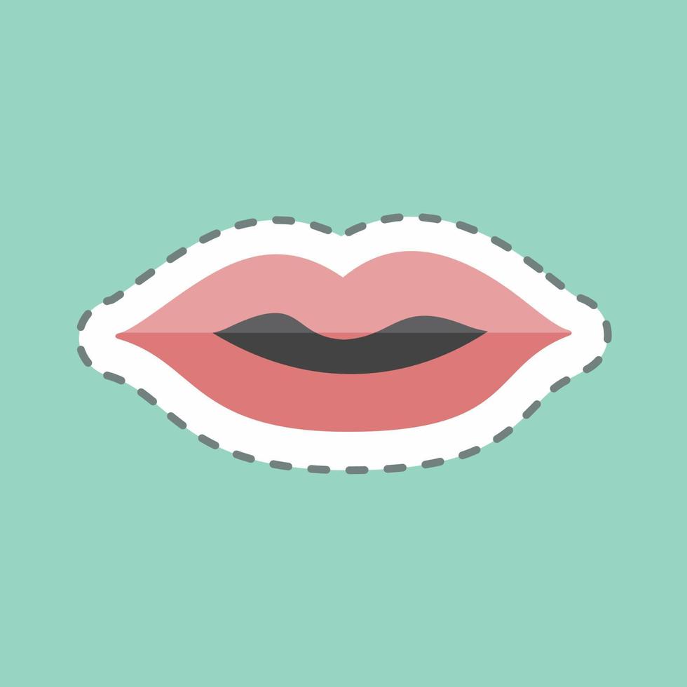 Pegatina de labios en corte de línea de moda aislado sobre fondo azul. vector