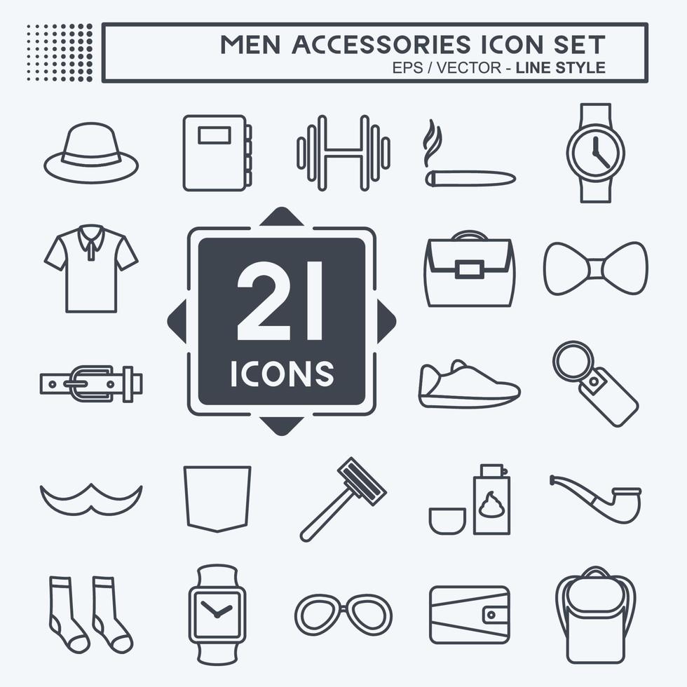 Conjunto de iconos de accesorios para hombres en estilo de línea de moda aislado sobre fondo azul suave vector