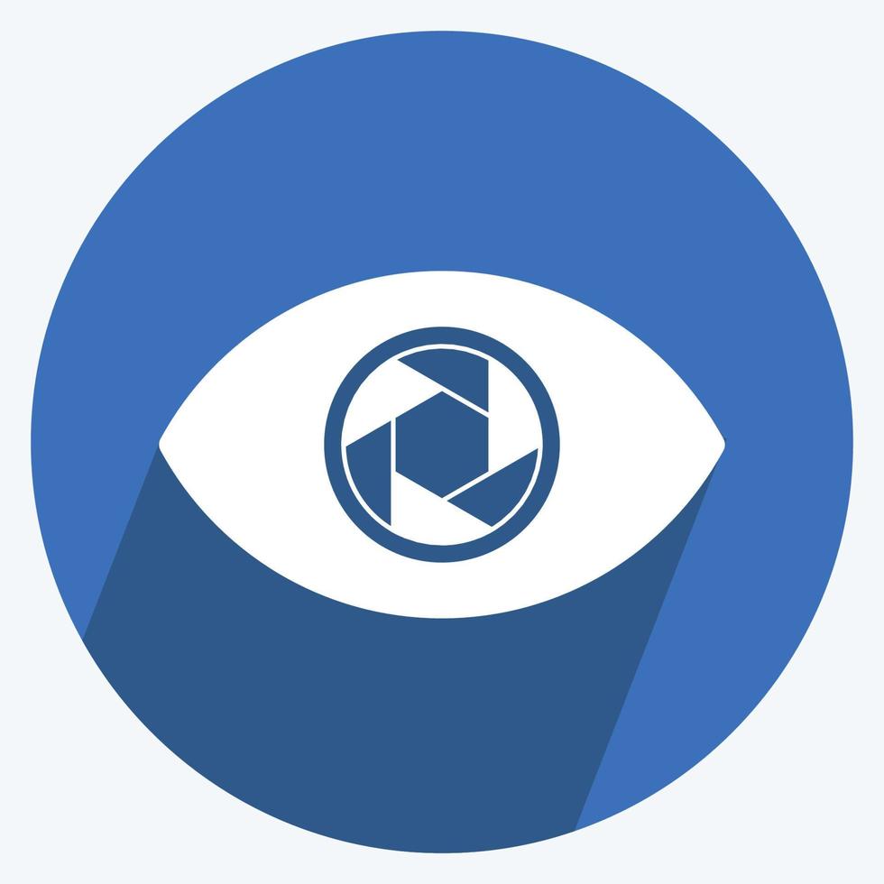 icono de ojo en estilo moderno de sombra larga aislado sobre fondo azul suave vector