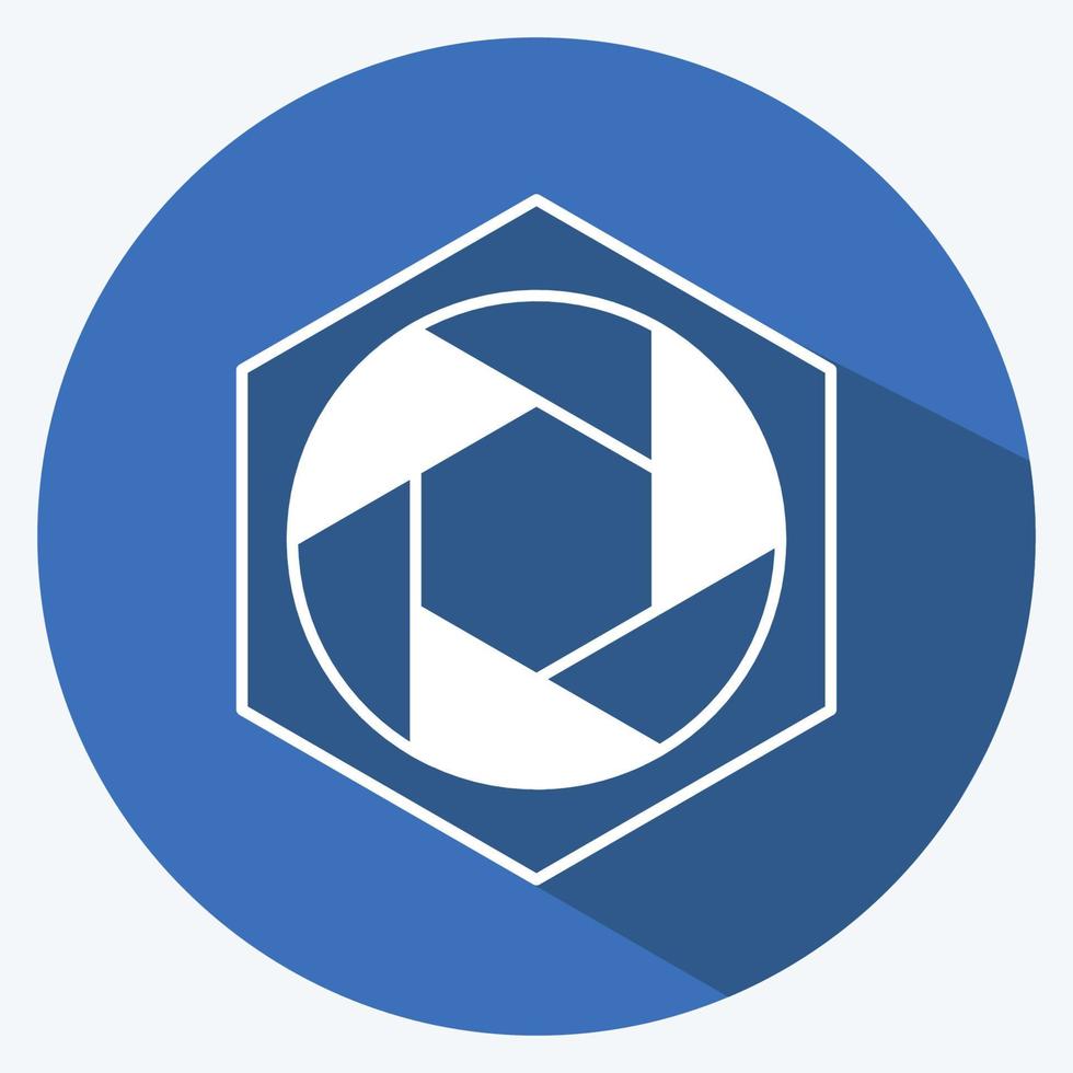 Hexagonal Diaphragm Icon in trendy long shadow style isolated on soft blue background vector