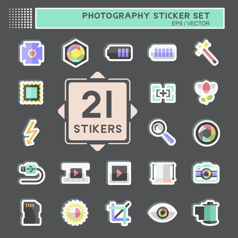 Photography Sticker Set in trendy isolated on black background vector
