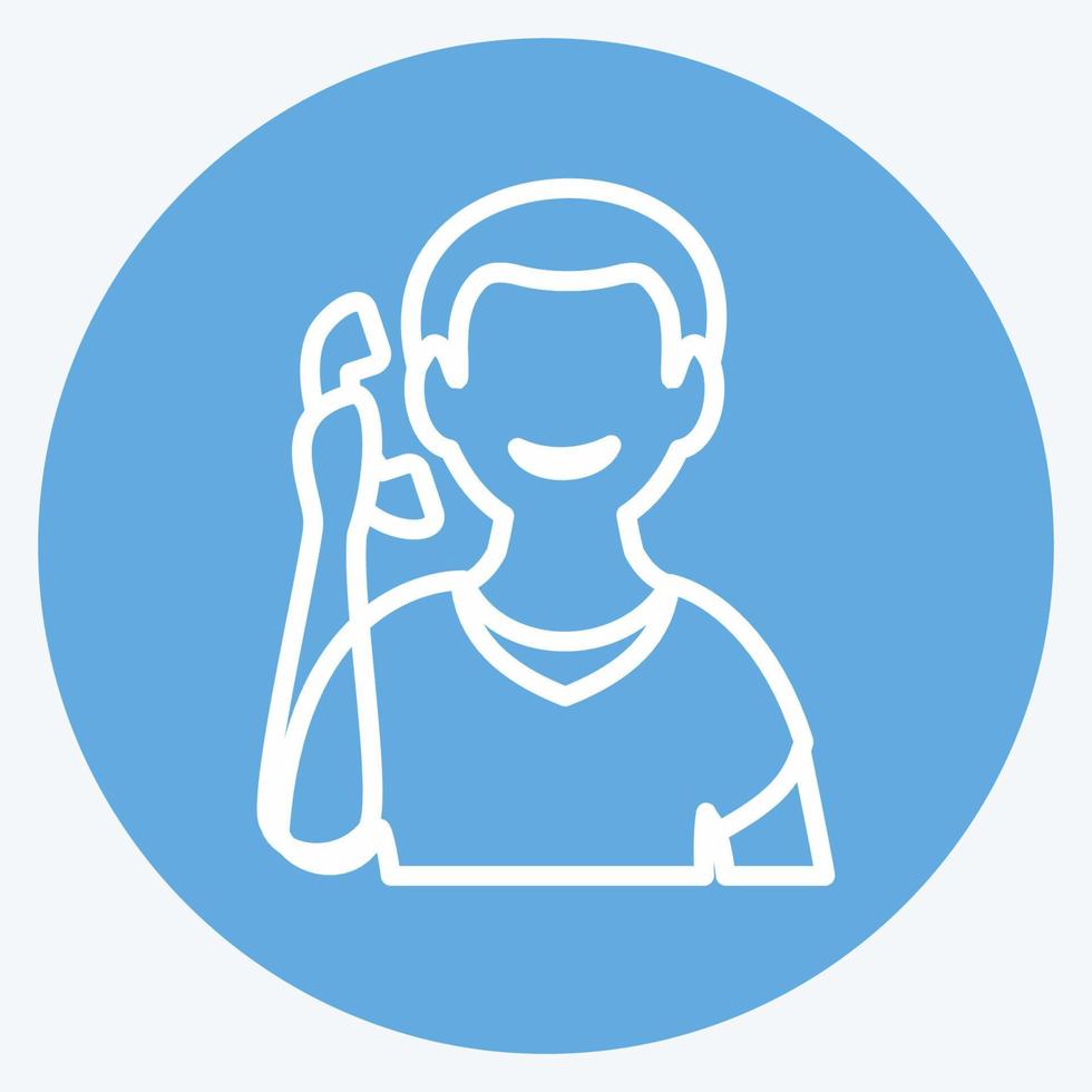 Talking on phone Icon in trendy blue eyes style isolated on soft blue background vector