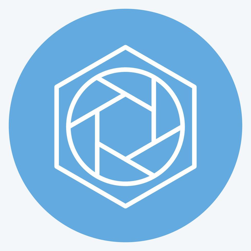 icono de diafragma hexagonal en el moderno estilo de ojos azules aislado sobre fondo azul suave vector