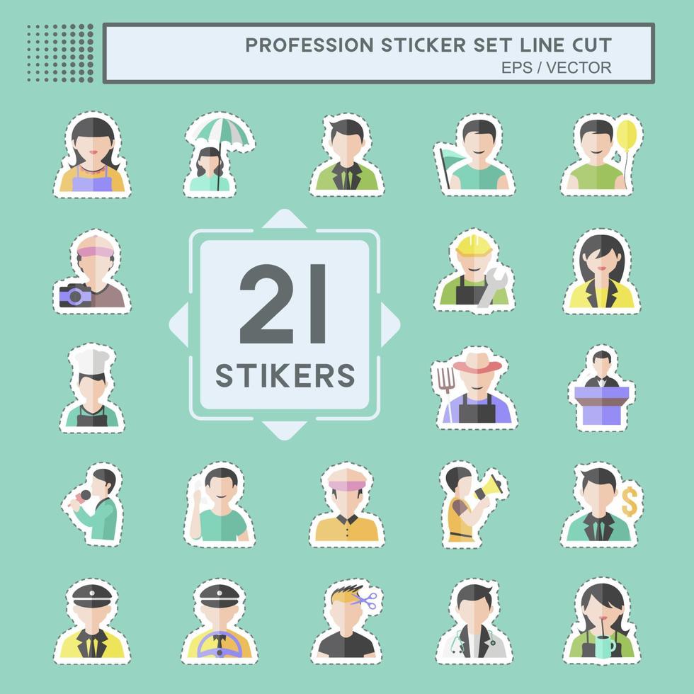 Profession Sticker Set in trendy line cut isolated on blue background vector