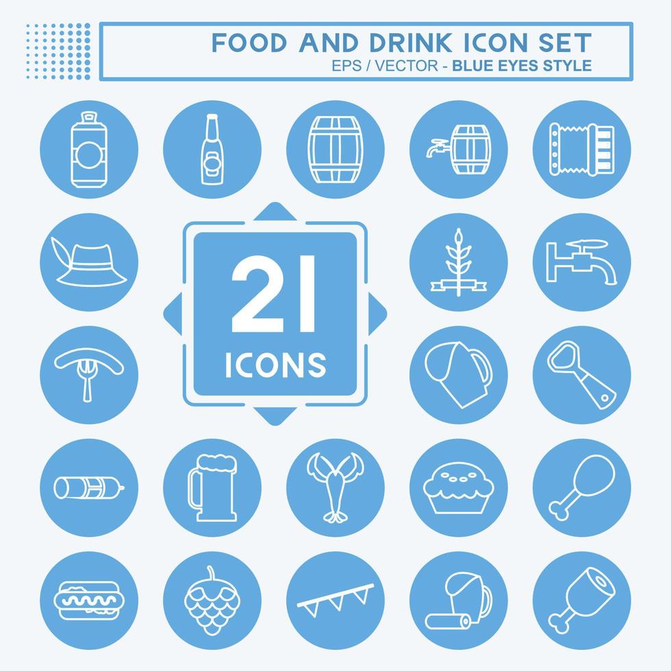 Food and Drink Icon Set in trendy blue eyes style isolated on soft blue background vector